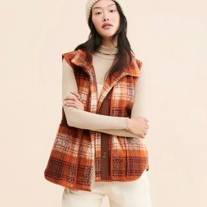 We the Free Orange Rust Plaid Wool Blend Wrapped Up Oversized Blanket Vest